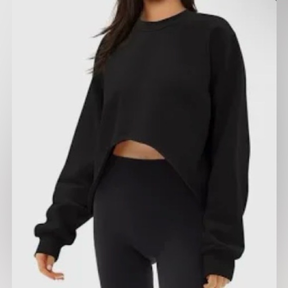 NICHOLE LYNEL Split Front Cropped Black Ladies Sweatshirt NWT